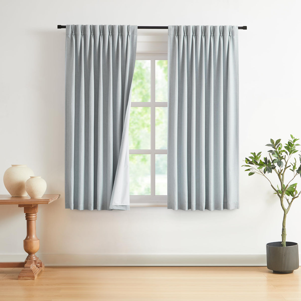 Vision Home Sand Pinch Pleated Full Blackout Curtains Linen Blended Room Darkening Window Curtains 95 inch for Living Room Bedroom Thermal Insulated Pinch Pleat Drapes with Hooks 2 Panel 40" Wx95 L