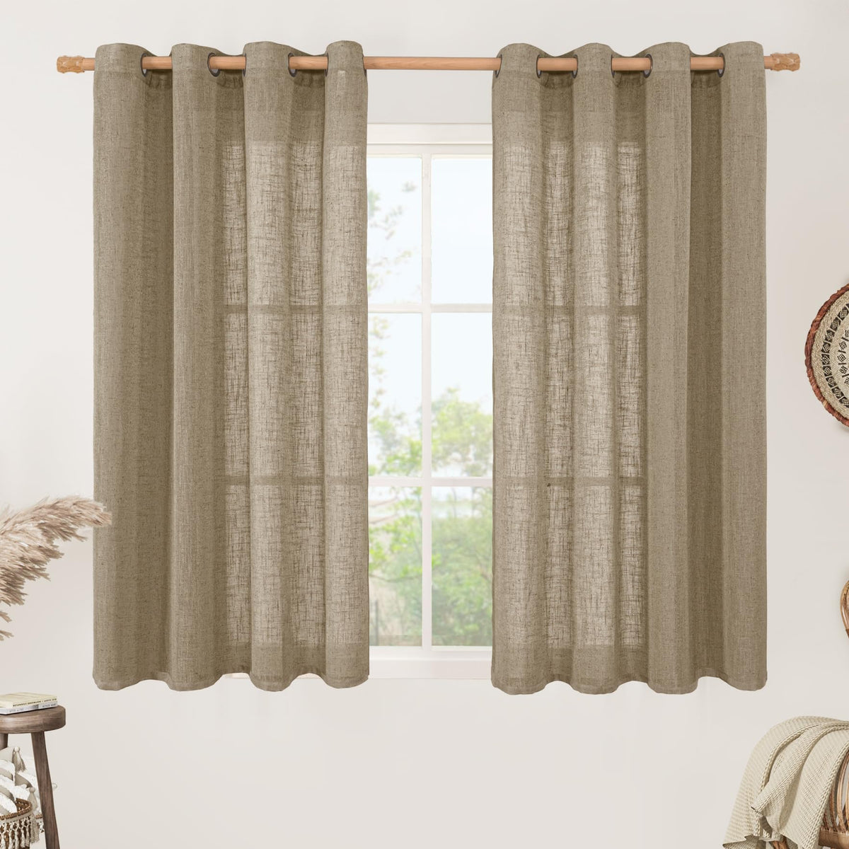 LAMIT Cream Ivory Linen Semi Sheer Curtains 84 inch Length for Bedroom