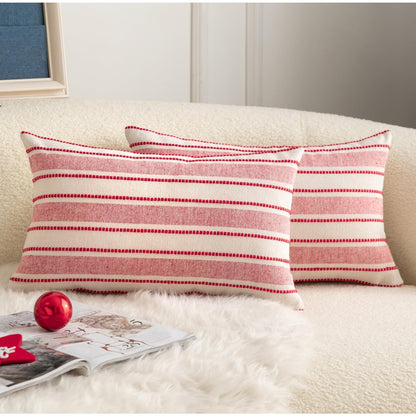 Cethom Decorative Boho Throw Pillow Covers, Farmhouse Textured Pillow Case, 18 x 18 Inch Set of 2, Chair Sofa Bedroom Living Room Home Decor Couch Cushion Case, Classic Blue and Beige Striped