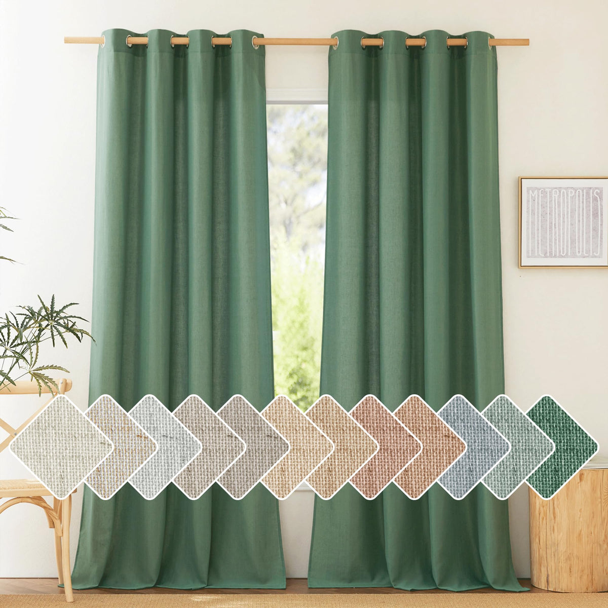 NICETOWN Natural Linen Curtains 84 inch Long 2 Panels Set, Grommet Top Thick Linen Burlap Semi Sheer Vertical Drapes Privacy Assured with Light Filtering for Bedroom/Living Room, W55 x L84