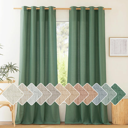 NICETOWN Natural Linen Curtains 84 inch Long 2 Panels Set, Grommet Top Thick Linen Burlap Semi Sheer Vertical Drapes Privacy Assured with Light Filtering for Bedroom/Living Room, W55 x L84