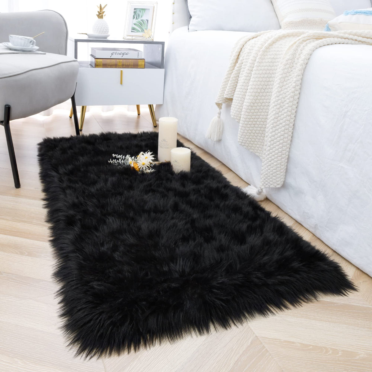 Noahas 2x6 Black Fluffy Soft Runner Rug Non-Slip for Bedroom Dorm Hallway