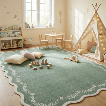 GarveeHome 5x7 Scalloped Area Rug Jute Washable Bedroom Living Room Rug