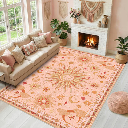 Vacuum-Friendly, 5x7 Washable Area Rug, Black Gold Beige Red