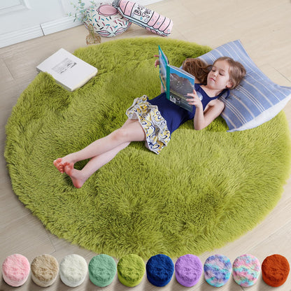 Amdrebio Pink Circle Round Fluffy Area Rug 4Ft for Girls Bedroom Kids Room