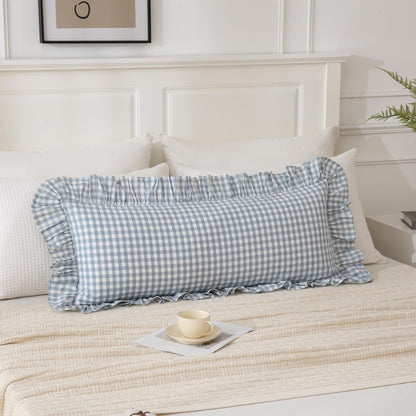 14x36 inches Sage Green Plaid Ruffle Lumbar Pillow Sham 1 Piece