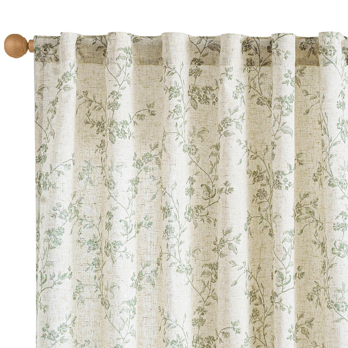 Lazzzy Taupe Vintage Floral Linen Curtains Farmhouse 50W X 84L 2 Panels