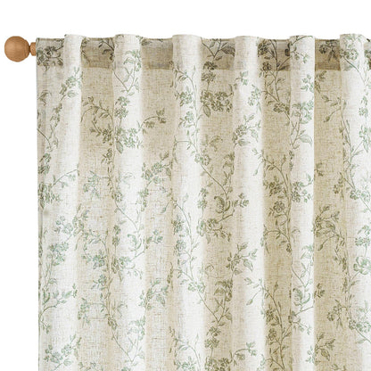 Lazzzy Taupe Vintage Floral Linen Curtains Farmhouse 50W X 84L 2 Panels