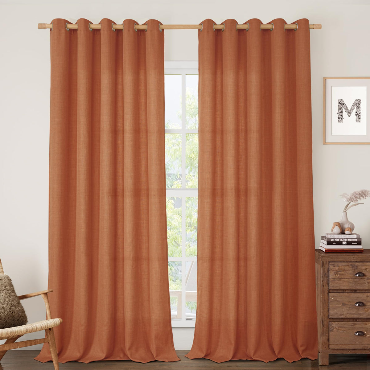 LAMIT Cream Ivory Linen Semi Sheer Curtains 84 inch Length for Bedroom