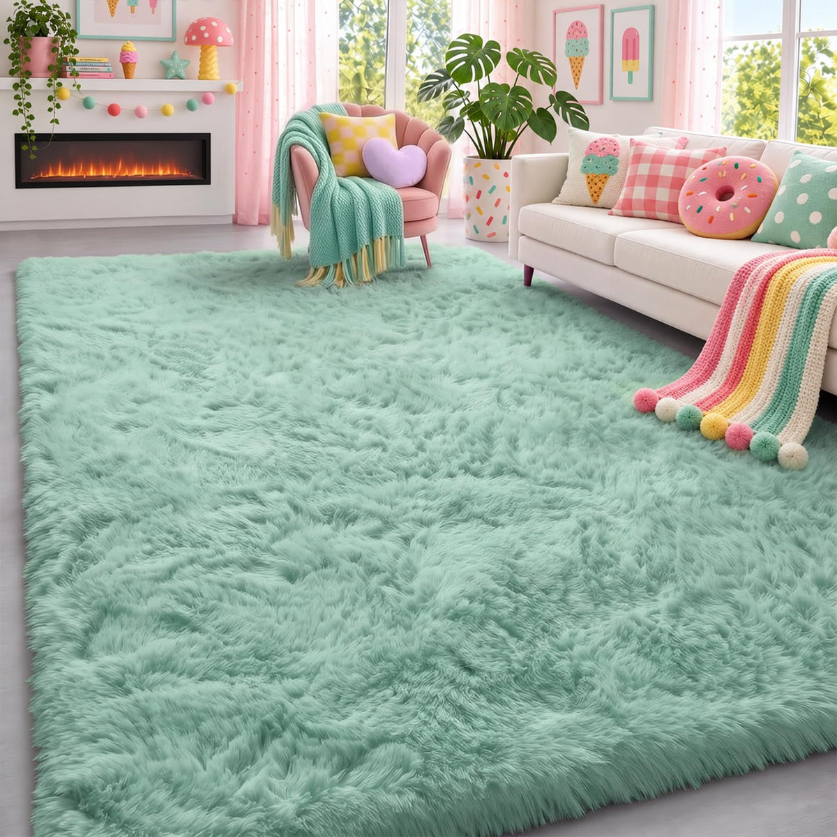 Fluffy Grey Rug for Bedroom 4x6, Modern Area Rugs for Kids Room Living Room