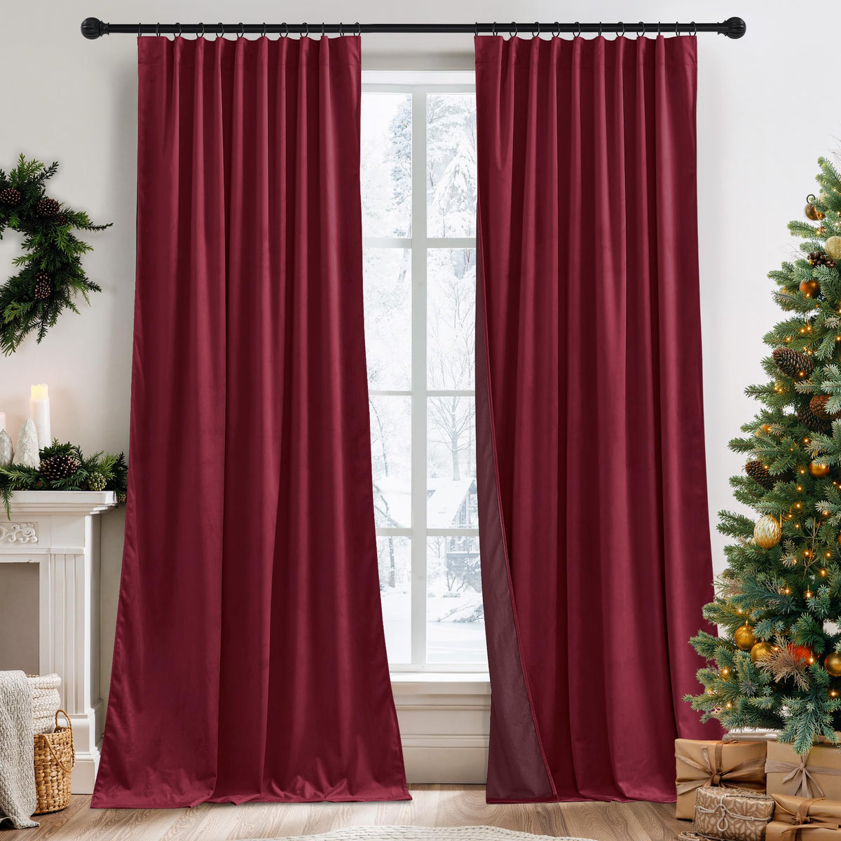 RYB HOME Sage Green Velvet Curtains 84 inches for Bedroom Living Room