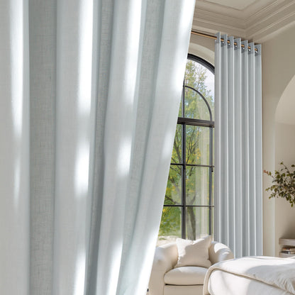 NICETOWN Natural Linen Curtains 84 inch Long 2 Panels Set, Grommet Top Thick Linen Burlap Semi Sheer Vertical Drapes Privacy Assured with Light Filtering for Bedroom/Living Room, W55 x L84