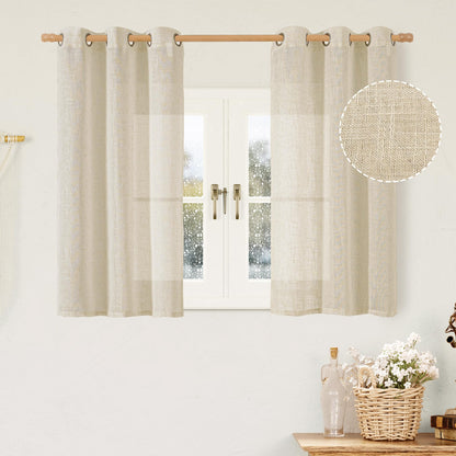 LAMIT Cream Ivory Linen Semi Sheer Curtains 84 inch Length for Bedroom