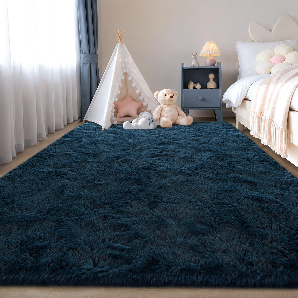 Zentavio 5x8 Area Rugs for Bedroom Fluffy Rugs for Living Room Carpet Large Fuzzy Soft Shag Aesthetic Plush High Pile Gray Throw Rug for Nursery Kids Room Dorm Waved Grey