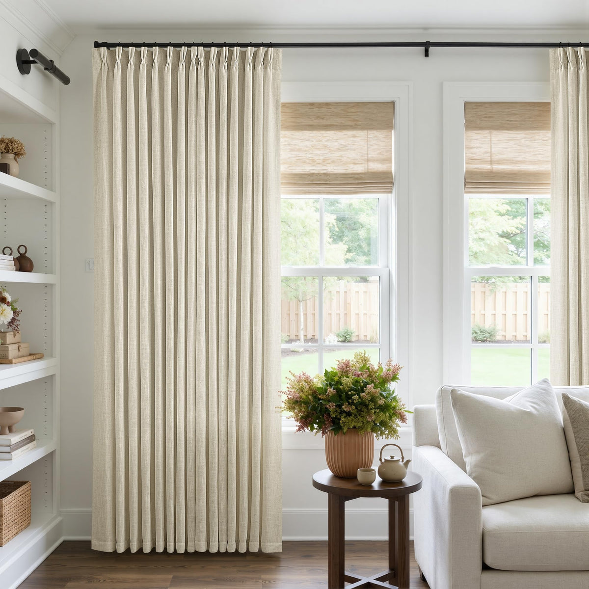 TWODRAPES Natural Pinch Pleated Linen Semi Sheer 84 Inch Curtains 2 Panels