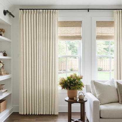 TWODRAPES Natural Pinch Pleated Linen Semi Sheer 84 Inch Curtains 2 Panels