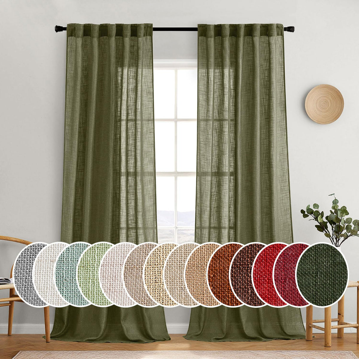 MIULEE Natural White Linen Curtains 52x84 Inch Long for Bedroom Living Room