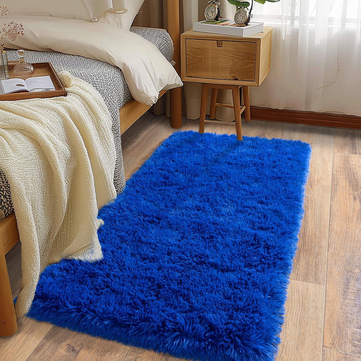 Ultra Soft Runner Rugs for Bedroom Hallways with Upgraded Non-Slip Rubber Backing & Thick Memory Sponge, 2x6 Feet Fluffy Shag Throw Area Rug for Bedside Dorm Dark Grey