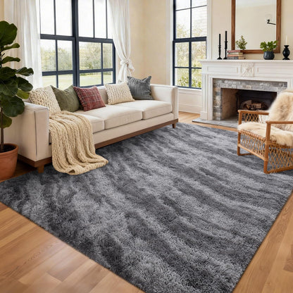 6x9 Ft Large Shag Rugs for Living Room Decor, Tie-Dyed Ultra Soft Fluffy Furry Area Rugs for Bedroom Indoor Floor, Aesthetic Carpet for Kids Home (Dark Grey)