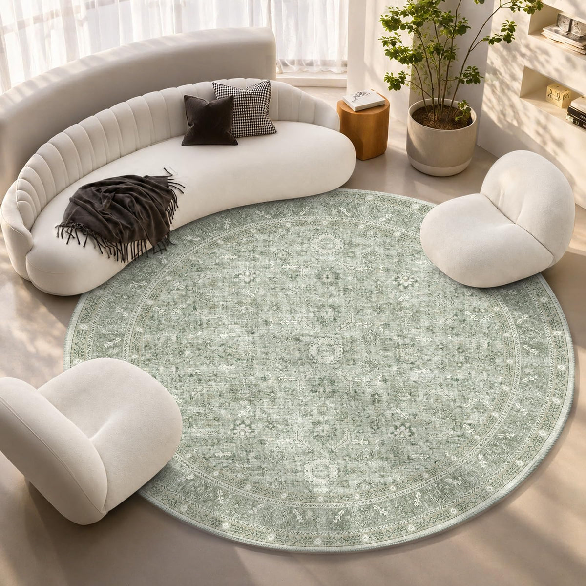 OPPODREAM Vintage Blue Area Rugs 5x7, Washable Rug for Living Room