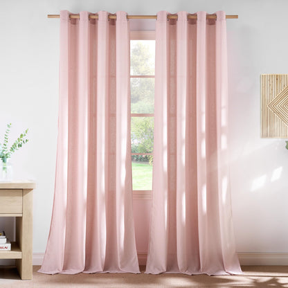 NICETOWN Natural Linen Curtains 84 inch Long 2 Panels Set, Grommet Top Thick Linen Burlap Semi Sheer Vertical Drapes Privacy Assured with Light Filtering for Bedroom/Living Room, W55 x L84