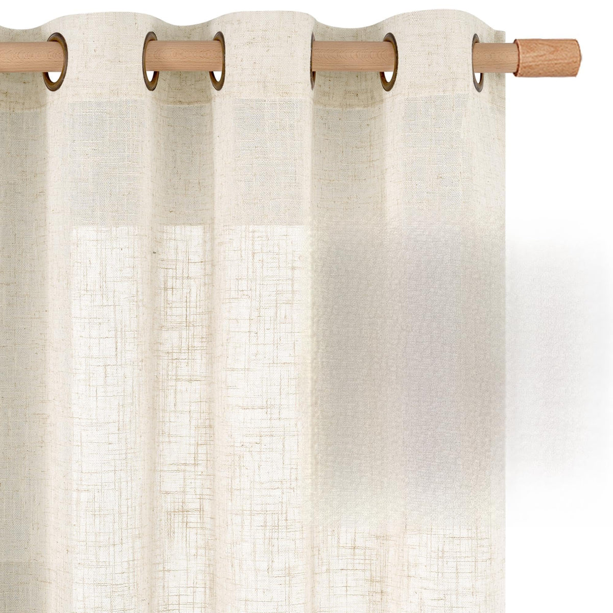 LAMIT Cream Ivory Linen Semi Sheer Curtains 84 inch Length for Bedroom