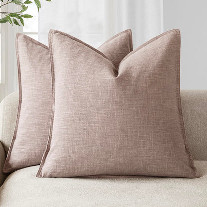 Foindtower Linen Solid Decorative Throw Pillow Covers 20x20 Natural Beige