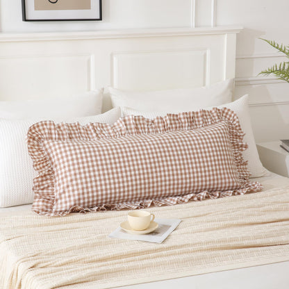 14x36 inches Sage Green Plaid Ruffle Lumbar Pillow Sham 1 Piece