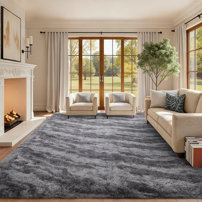 6x9 Ft Large Shag Rugs for Living Room Decor, Tie-Dyed Ultra Soft Fluffy Furry Area Rugs for Bedroom Indoor Floor, Aesthetic Carpet for Kids Home (Dark Grey)
