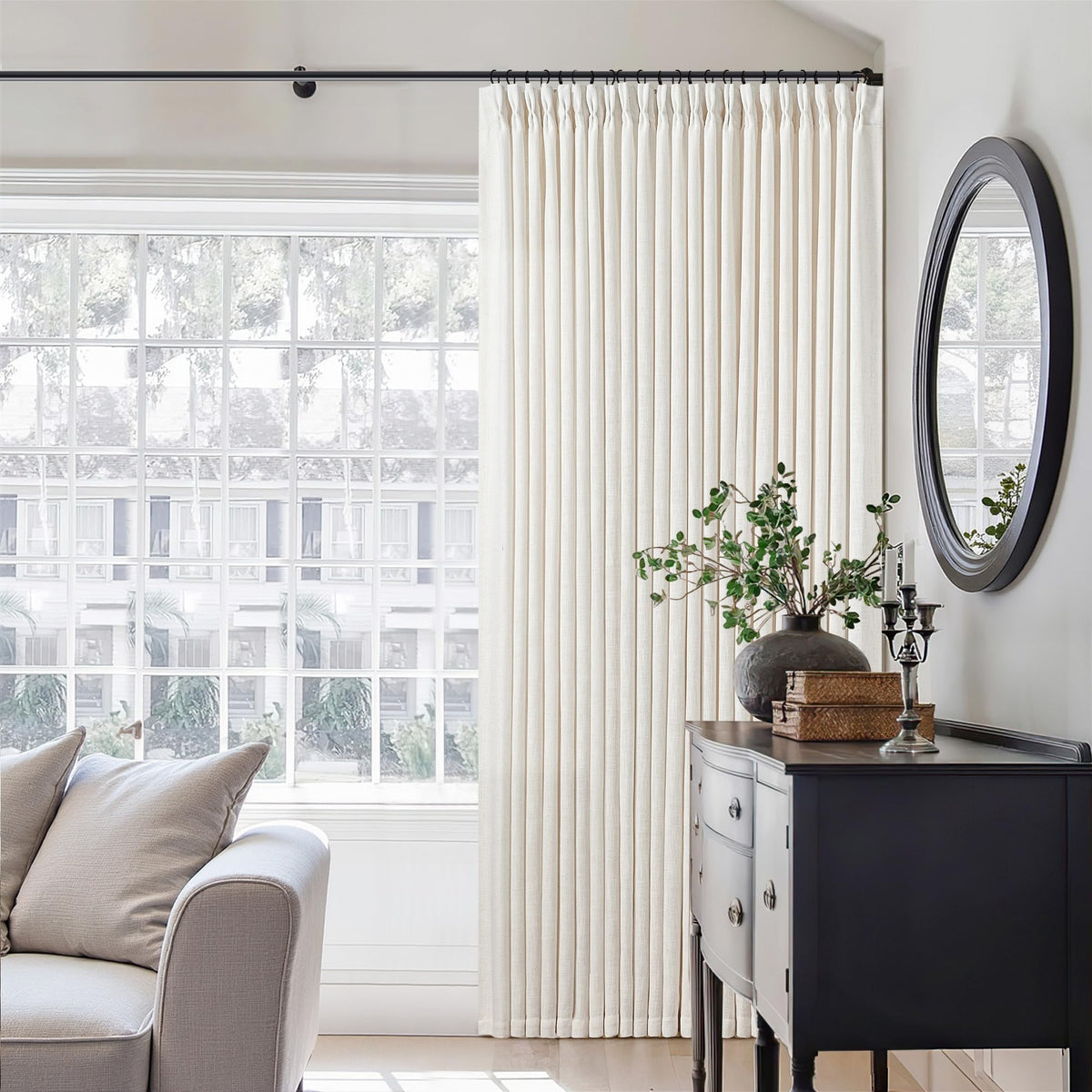 TWODRAPES Natural Pinch Pleated Linen Semi Sheer 84 Inch Curtains 2 Panels