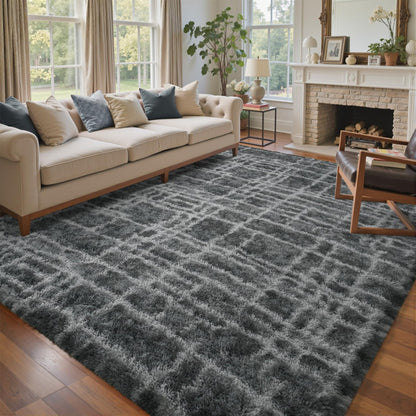 6x9 Ft Large Shag Rugs for Living Room Decor, Tie-Dyed Ultra Soft Fluffy Furry Area Rugs for Bedroom Indoor Floor, Aesthetic Carpet for Kids Home (Dark Grey)