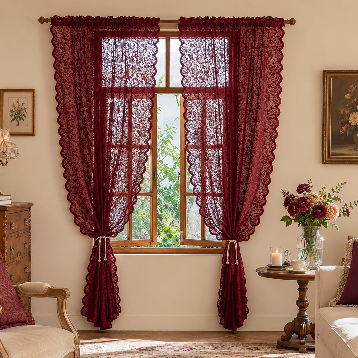 ALIGOGO Black Lace Curtains for Living Room, Gothic Decor, 52W x 84L Inch