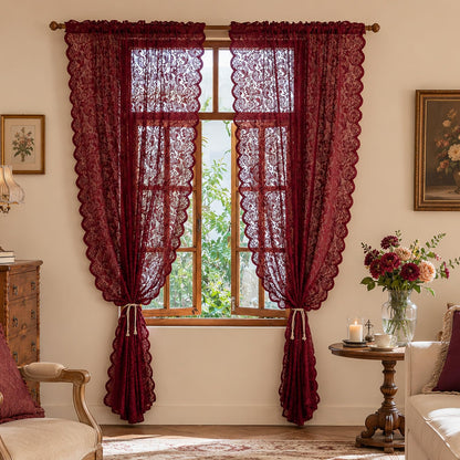 ALIGOGO Black Lace Curtains for Living Room, Gothic Decor, 52W x 84L Inch
