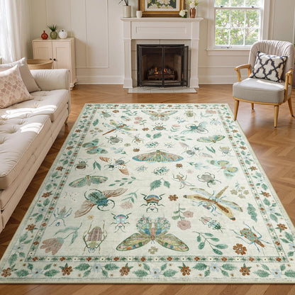 Lahome Bug Washable Area Rugs 5x7, Soft Green Rug for Living Room Bedroom