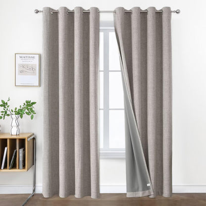Joydeco Blackout Curtains 84 Inch Long, Linen Black Out Curtains for Bedroom 2 Panels with Grommet, Thermal Insulated, Noise Reducing Room Darkening Drapes Privacy Protection for Living Room Window