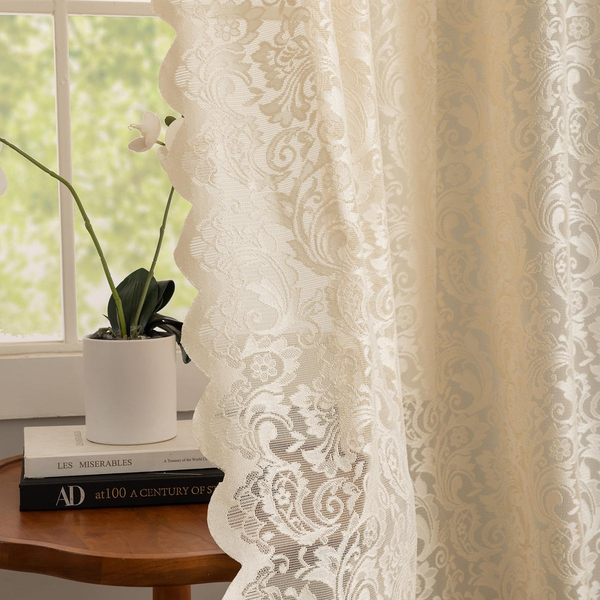 ALIGOGO Black Lace Curtains for Living Room, Gothic Decor, 52W x 84L Inch