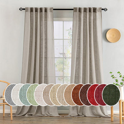 MIULEE Natural White Linen Curtains 52x84 Inch Long for Bedroom Living Room