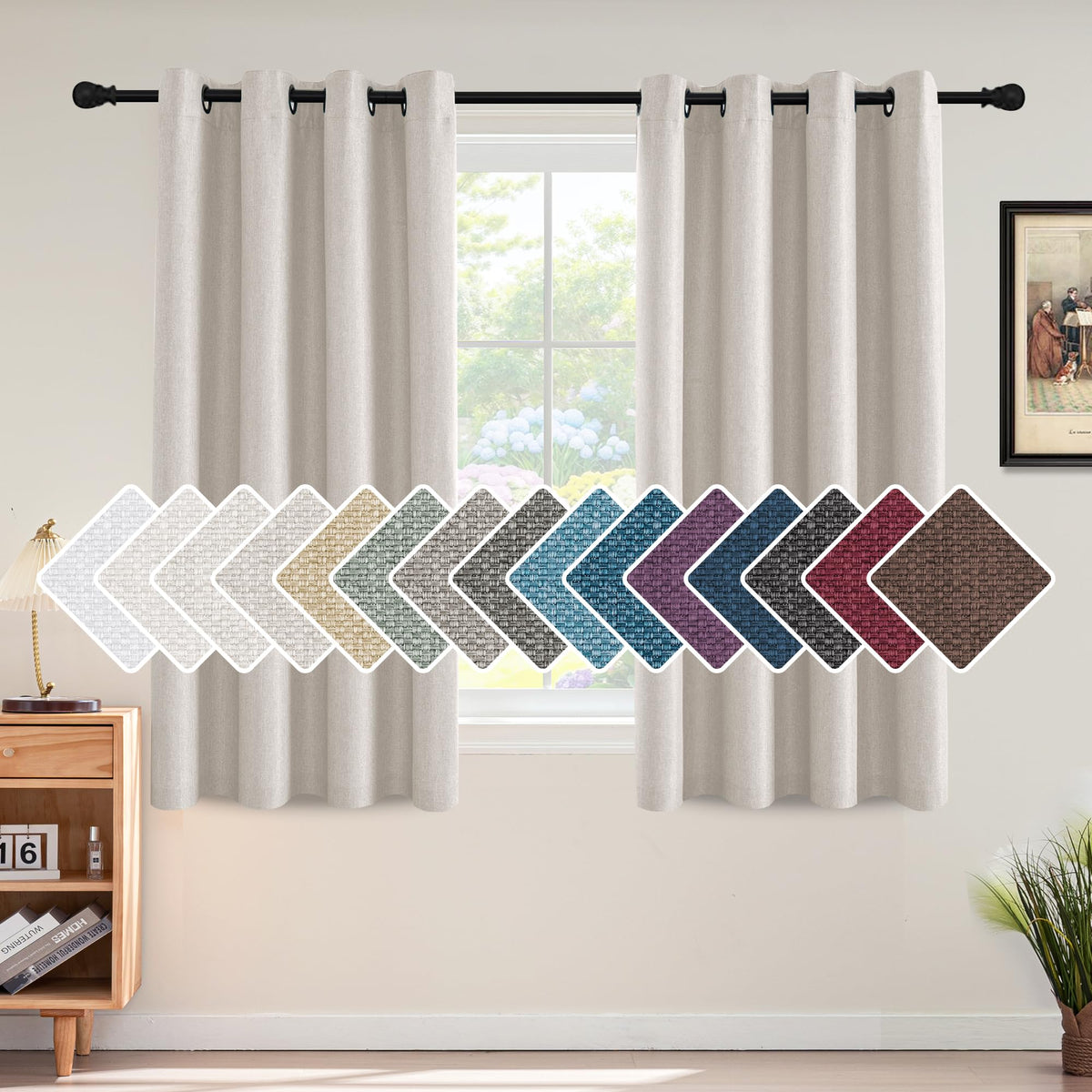 H.VERSAILTEX Linen Blackout Curtain 84 Inches Long for Bedroom/Living Room Thermal Insulated Grommet Linen Look Curtain Drapes Primitive Textured Burlap Effect Window Drapes 1 Panel - Heather Ivory