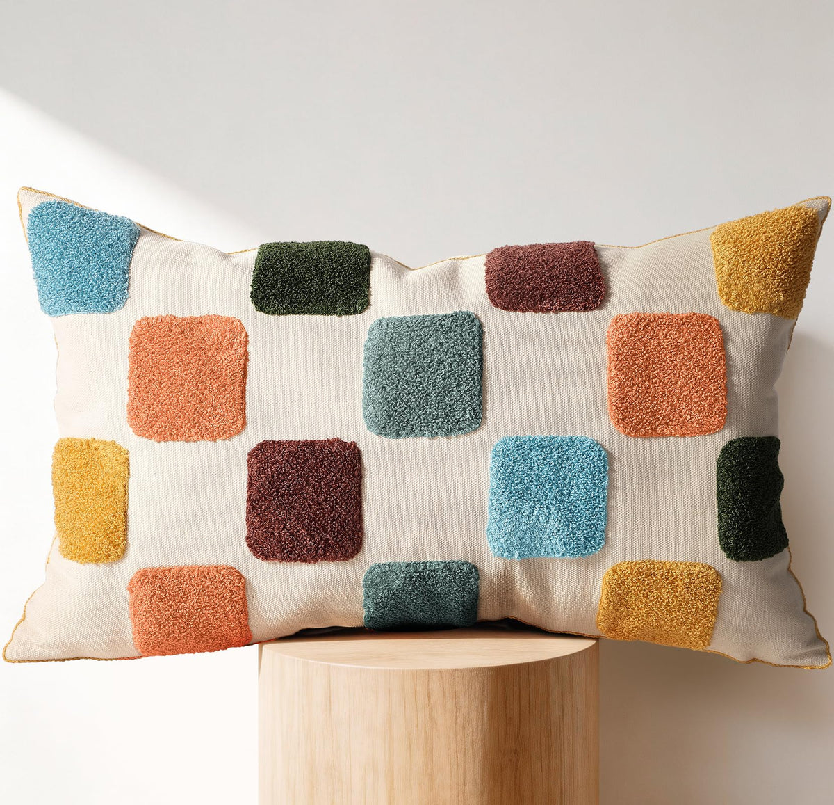Fall Embroidered Throw Pillow Cover 18x18 Inch, Brown Striped