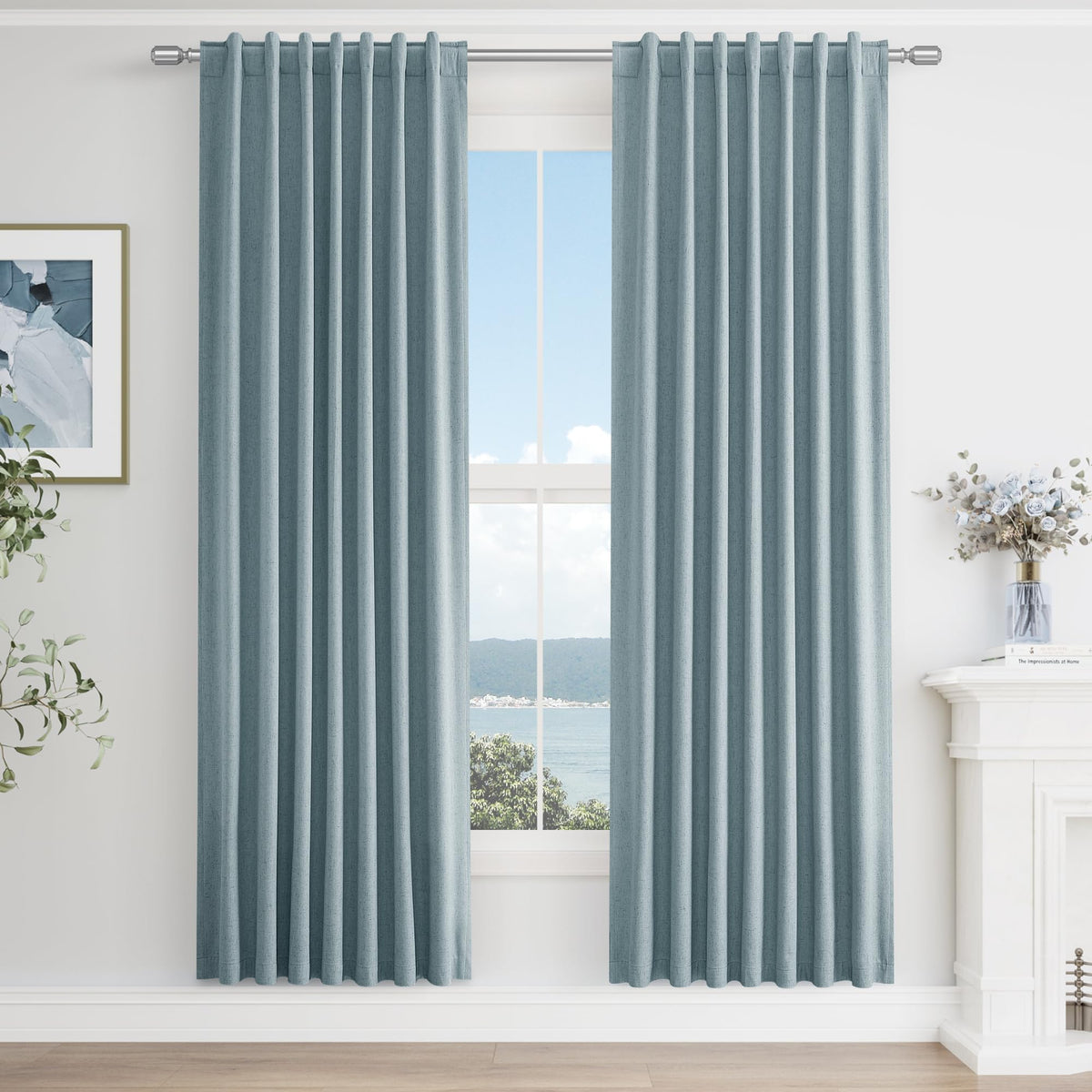 Guken Cream Linen Blackout Curtains 84 Inch Length 2 Panels Set for Living Room Bedroom Back Tab Thermal Insulated 100% Black Out Drapes Room Darkening Window Curtain Ivory Natural Beige