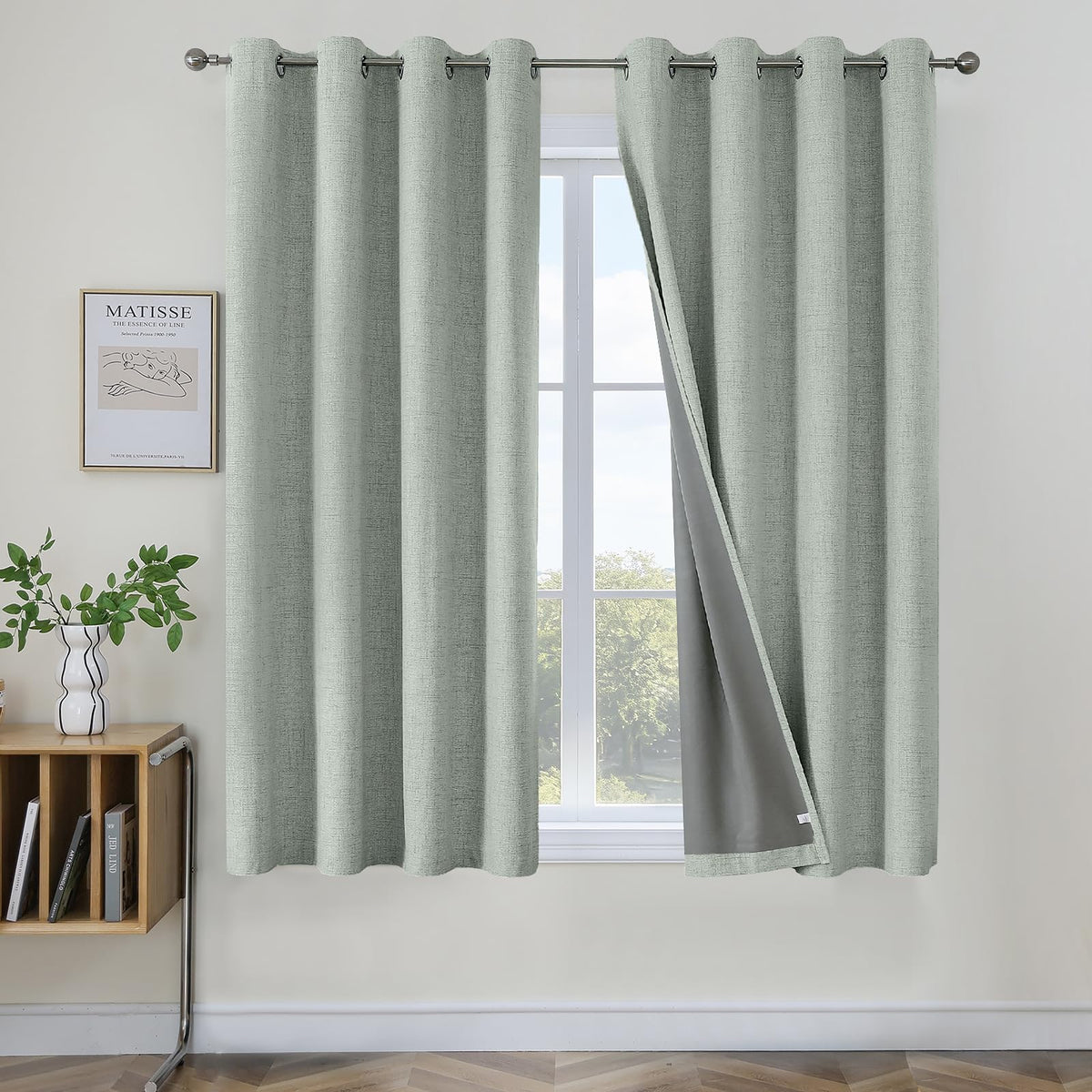 Joydeco 100% Blackout Curtains 63 Inch Length 2 Panels, Greyish White