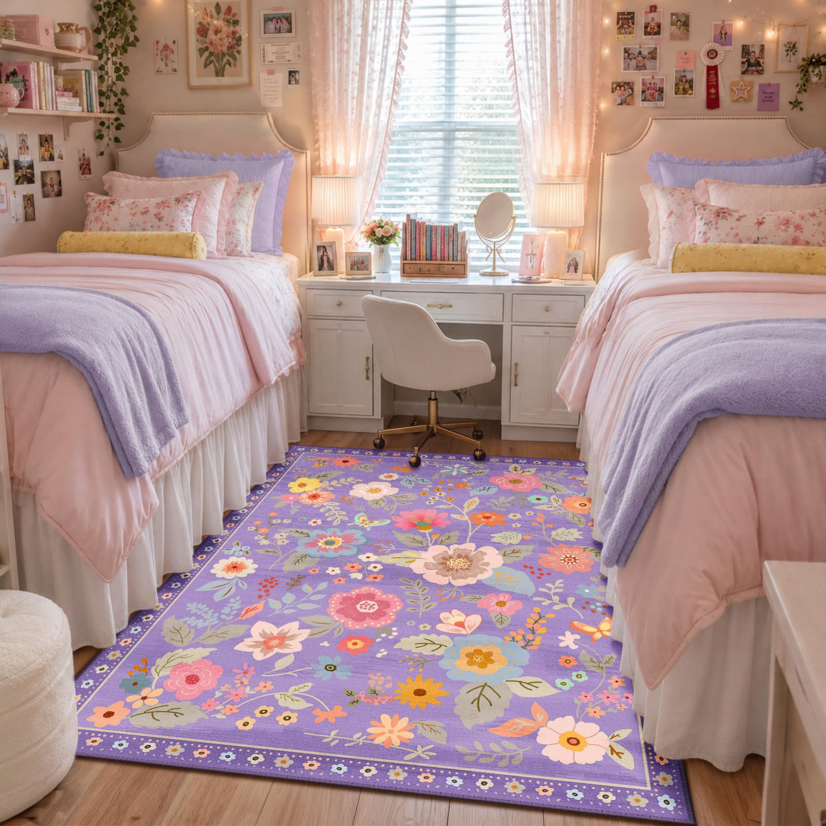 RELEANY Floral Washable 5x7 Area Rugs Pink