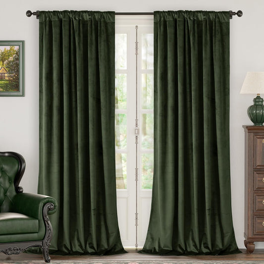 BGment Olive Green Velvet Blackout Curtains 52 x 84 Inch Length, 2 Panels