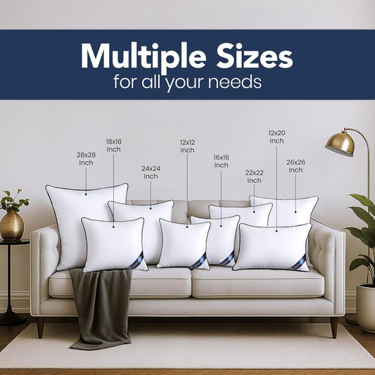 Premium Piping Throw Pillows 18x18, Decorative Pillow Inserts, 4-Pack