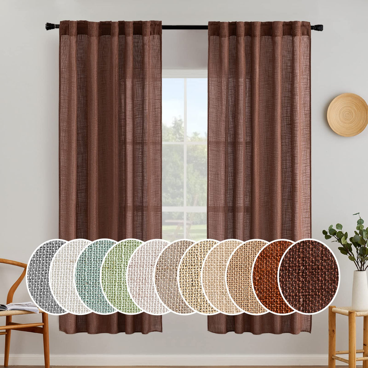 MIULEE Natural White Linen Curtains 52x84 Inch Long for Bedroom Living Room