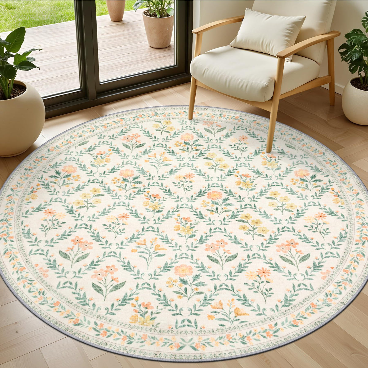 PLHXFR 8x10 Area Rug Living Room: Floral Washable Boho Carpet Dark Green