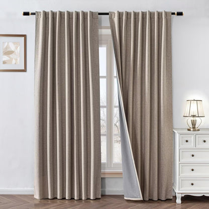 100% Blackout Curtains 84 inch Length Faux Linen (W52 x L84, Beige)