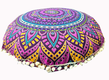 24" Black Gold Flower Mandala Barmeri Large Floor Pillow Cover Cushion Meditation Seating Ottoman Throw Cover Hippie Decorative Zipped Bohemian Pouf Ottoman Pom Pom Cases 24 " square