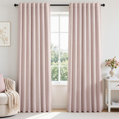 Topfinel Cream Ivory Blackout Curtains & Drapes 84 Inch Length, Beige Pinch Pleat Full Blackout Flax Linen Tab Top Soundproof Curtains with Hooks Rings for Bedroom Living Room Track 2 Panels Set