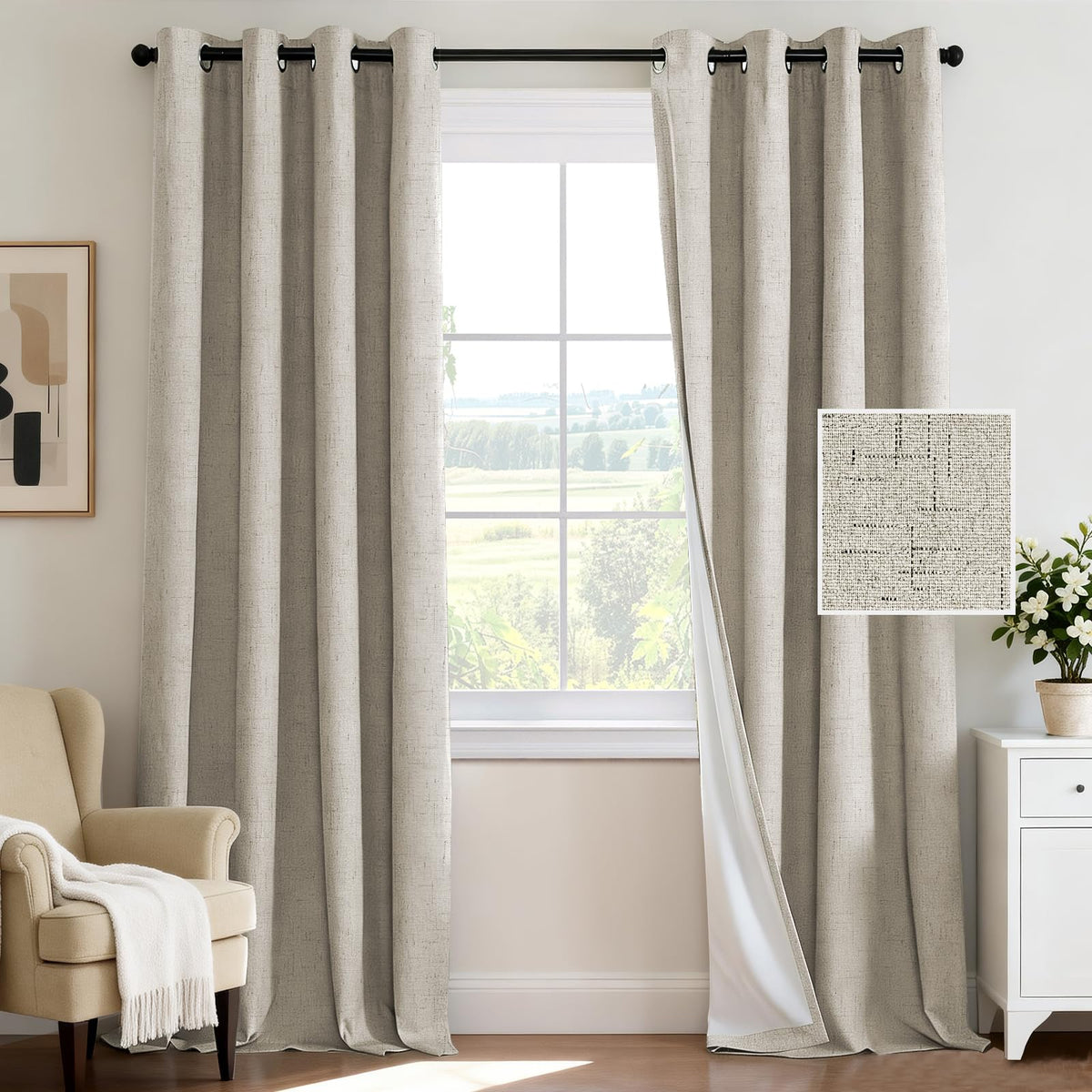 H.VERSAILTEX 100% Blackout Curtains for Bedroom 84 Inches Long Grommet Linen Face Full Light Blocking Curtain Drapes for Living Room Thermal Linen Look Curtains 2 Panels Set, 52" W x 84" L, Navy